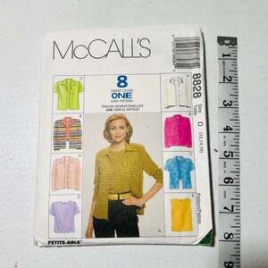 Vintage McCall’s 8828 Women’s Shirt Top Sewing Pattern Size 12 14 16 Petite-Able